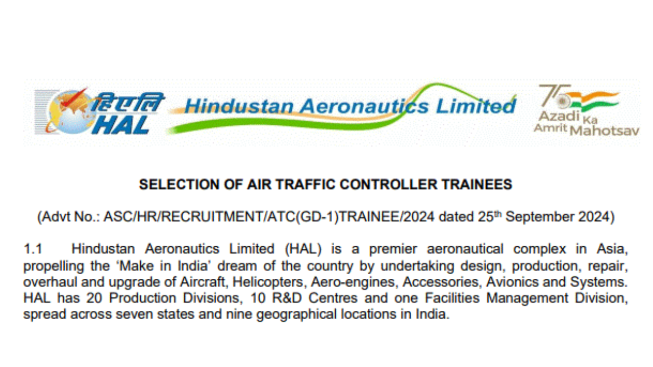 HAL Recruitment 2024 ; Apply for Air Traffic Controller Trainee Posts - Apply Now