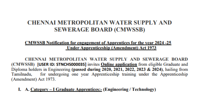 CMWSSB Apprentice Recruitment 2024 ; Apply for 108 Graduate and Technician Apprenticeship Posts