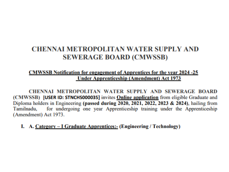 CMWSSB Apprentice Recruitment 2024 ; Apply for 108 Graduate and Technician Apprenticeship Posts