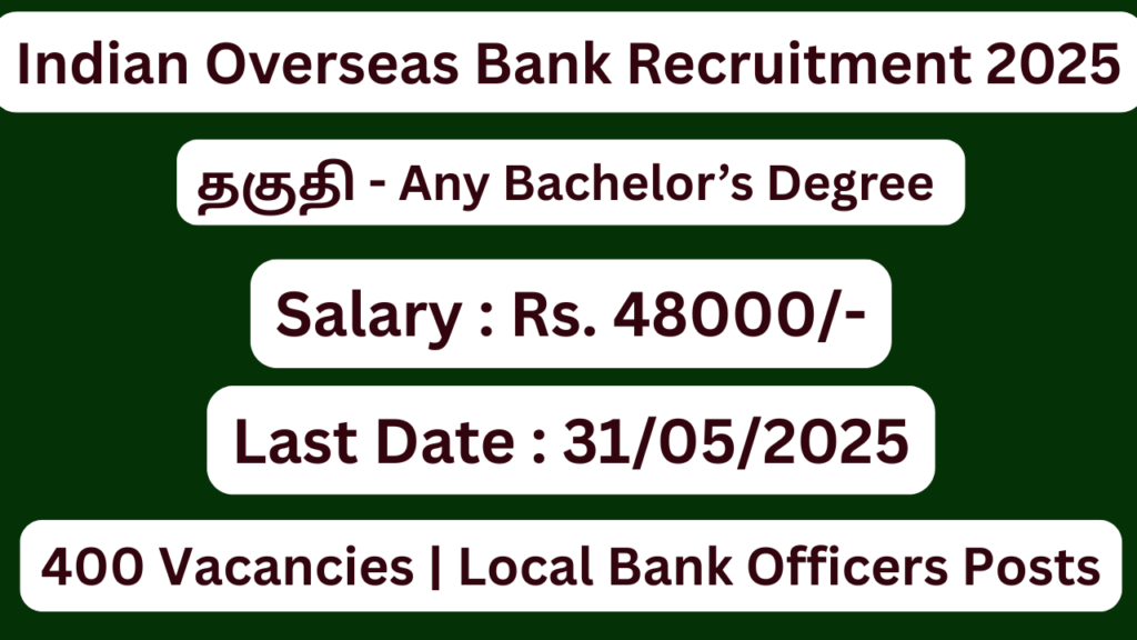 Indian Overseas Bank LBO Recruitment 2025 | Apply For 400 Vacancies | Apply Jobs Now