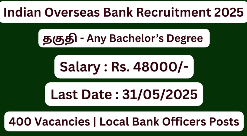 Indian Overseas Bank LBO Recruitment 2025 | Apply For 400 Vacancies | Apply Jobs Now