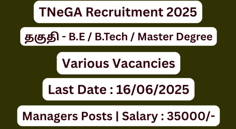 TNeGA Recruitment 2025 | Apply For Various Vacancies | Apply Jobs Now