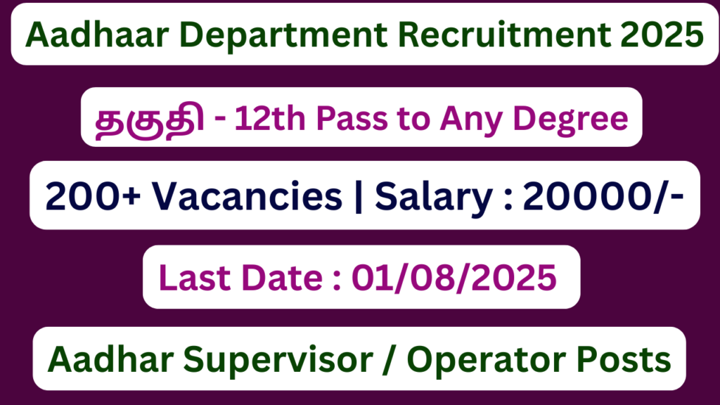 CSC Aadhaar Supervisor Recruitment 2025 | Apply For Aadhaar Supervisor / Operator Posts | Apply Jobs Now