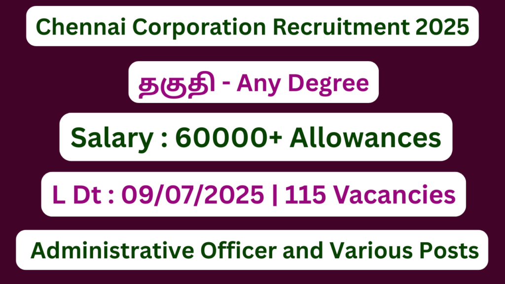 Chennai Corporation Recruitment 2025 | Apply For 115 Various Vacancies | Apply Jobs Now