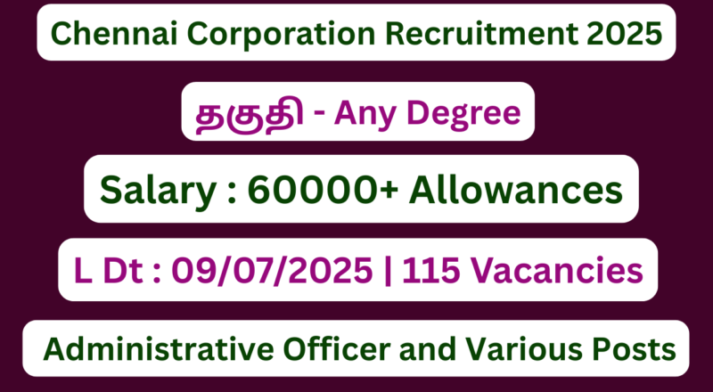 Chennai Corporation Recruitment 2025 | Apply For 115 Various Vacancies | Apply Jobs Now