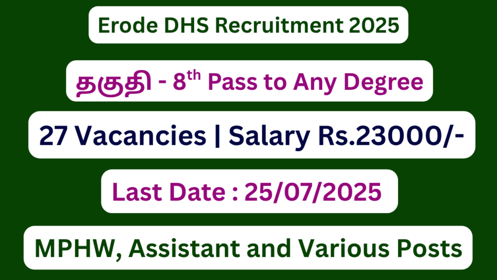 Erode DHS Recruitment 2025 | Apply For 27 MPHW Vacancies | Apply Jobs Now