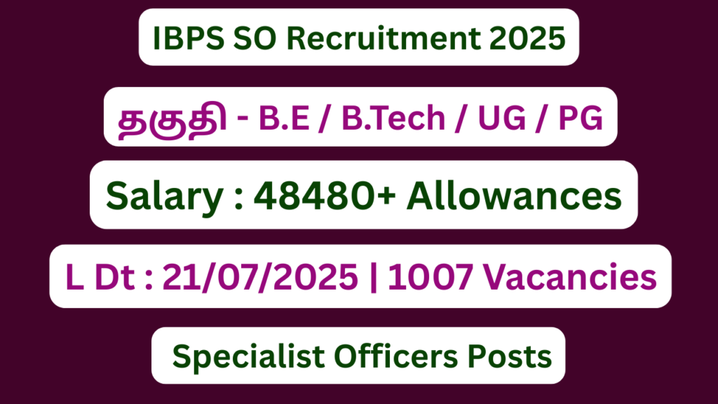 IBPS SO Recruitment 2025 | Apply For 1007 Various Vacancies | Apply Jobs Now