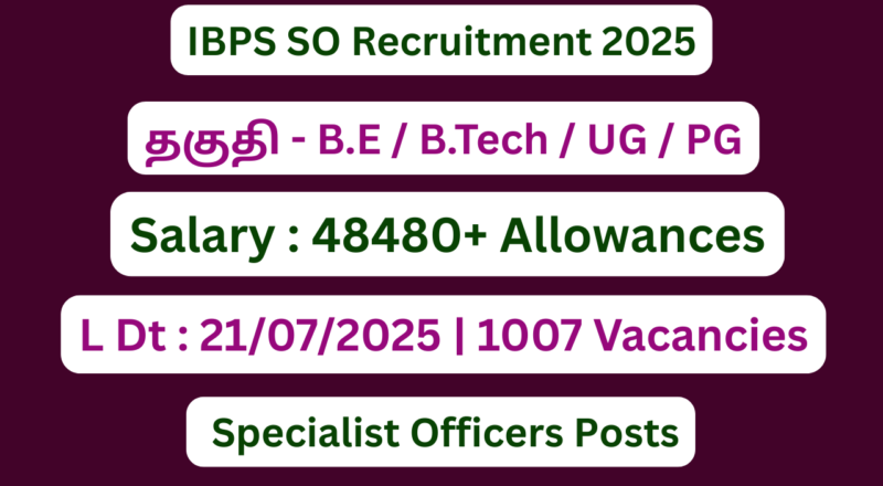 IBPS SO Recruitment 2025 | Apply For 1007 Various Vacancies | Apply Jobs Now