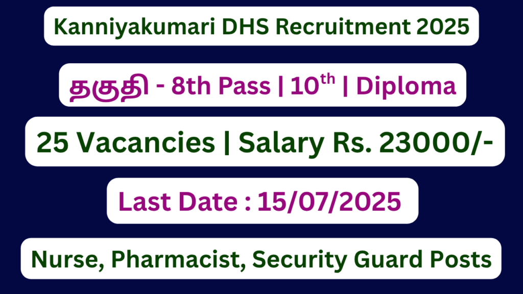 Kanyakumari DHS Recruitment 2025 | Apply For 25 Vacancies | Apply Jobs Now