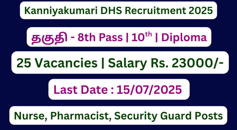 Kanyakumari DHS Recruitment 2025 | Apply For 25 Vacancies | Apply Jobs Now