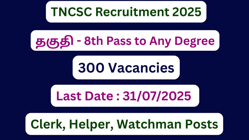 TNCSC Recruitment 2025 | Apply For 300 Clerk, Helper Vacancies | Apply Jobs Now