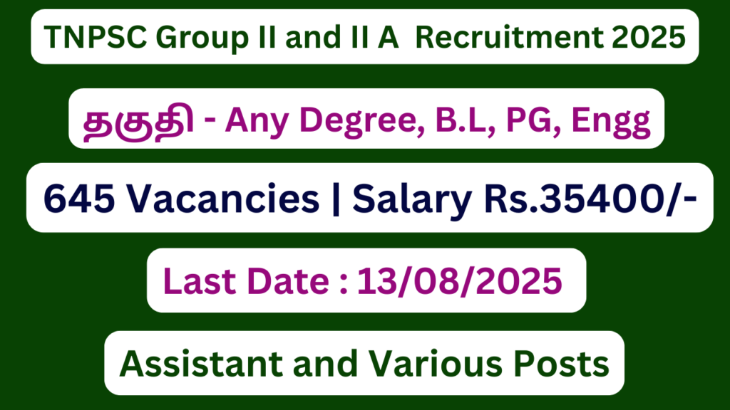 TNPSC Group II and IIA Recruitment 2025 | Apply For 645 Vacancies | Apply Jobs Now