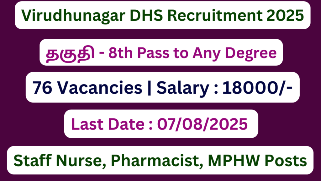 Virudhunagar DHS Recruitment 2025 | Apply For 76 Nurse, Pharmacist Posts | Apply Jobs Now