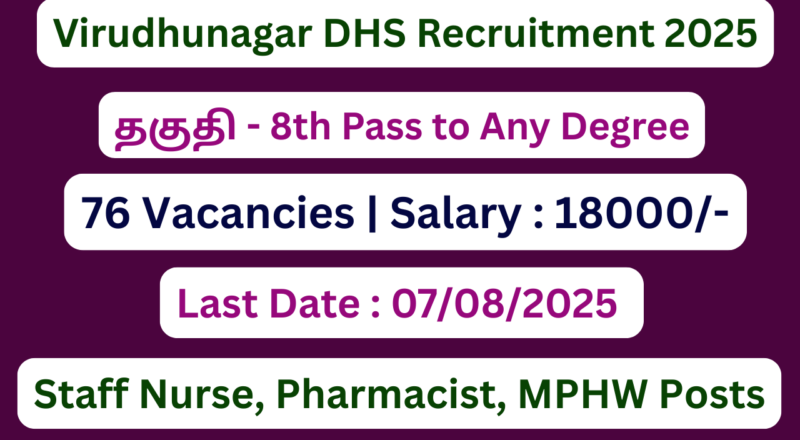 Virudhunagar DHS Recruitment 2025 | Apply For 76 Nurse, Pharmacist Posts | Apply Jobs Now