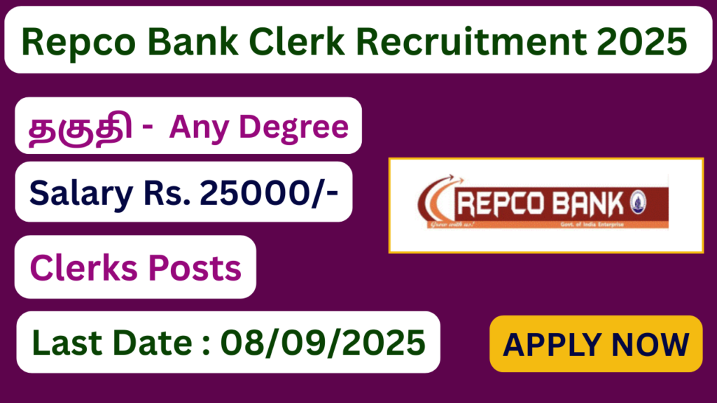 Repco Bank Recruitment 2025 | Apply For 30 Clerk Vacancies | Apply Jobs Now