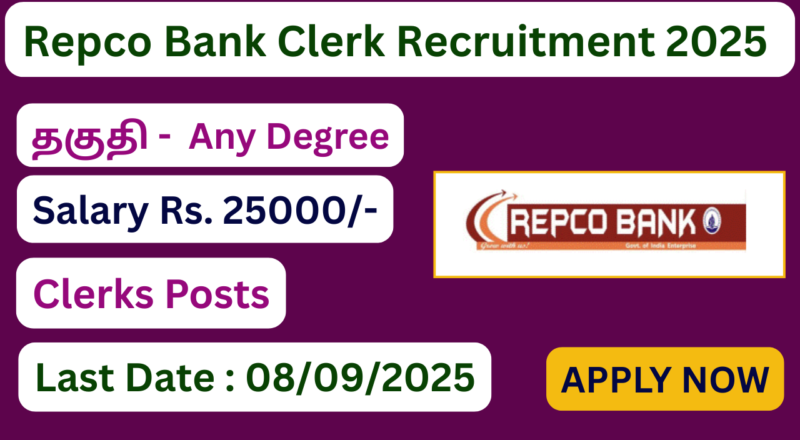 Repco Bank Recruitment 2025 | Apply For 30 Clerk Vacancies | Apply Jobs Now