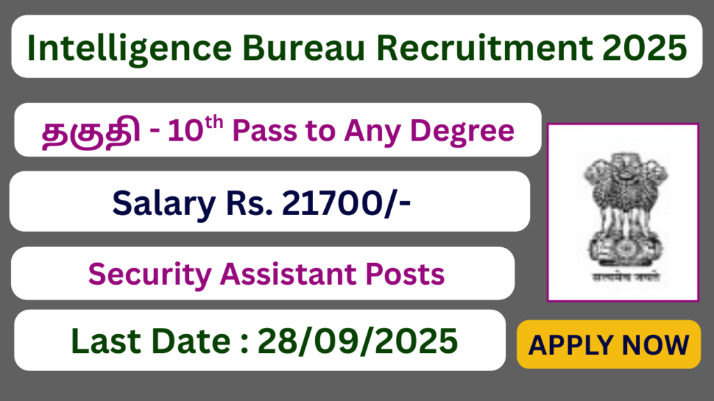 Intelligence Bureau Recruitment 2025 | 455 Security Assistant Vacancies | Apply Jobs Now