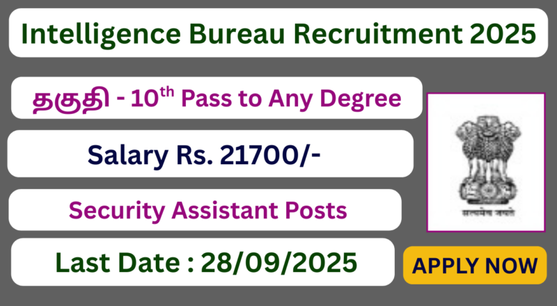 Intelligence Bureau Recruitment 2025 | 455 Security Assistant Vacancies | Apply Jobs Now