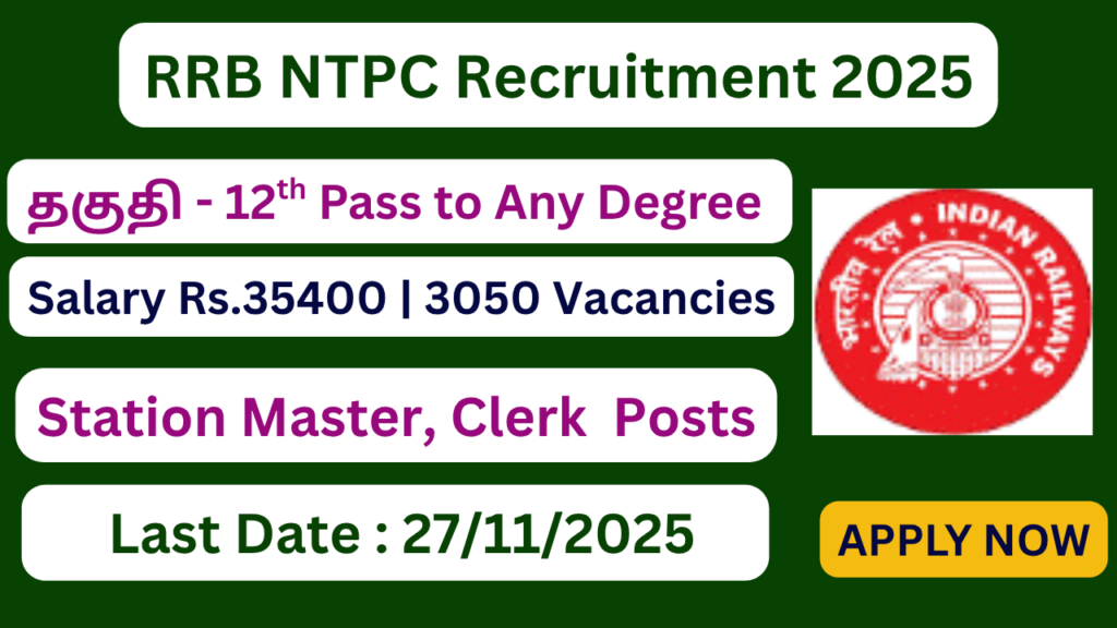 RRB NTPC (12th Level) Recruitment 2025 | 3050 Ticket Clerk, Typist Posts | Apply Jobs Now