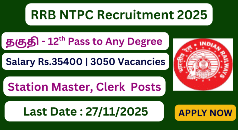 RRB NTPC (12th Level) Recruitment 2025 | 3050 Ticket Clerk, Typist Posts | Apply Jobs Now