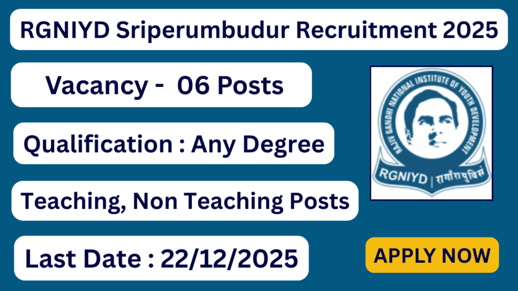 RGNIYD Sriperumbudur Recruitment 2025 06 Teaching & Non Teaching Posts; Apply Now