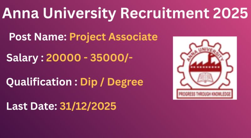 Anna University Recruitment 2025 Apply for 22 Project Assistant Posts