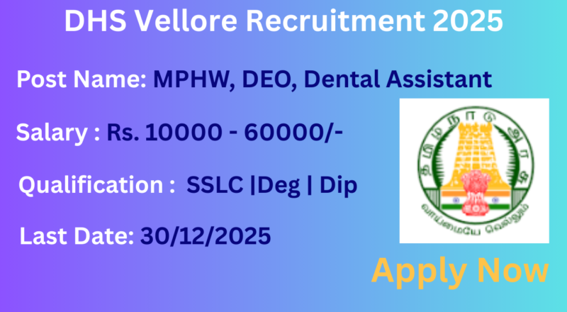 DHS Vellore Recruitment 2025 Apply for 35 Multi Purpose Worker and Other Posts