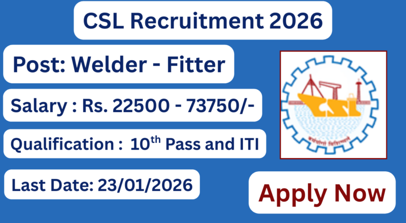 CSL Recruitment 2026 Apply for 210 Workmen Posts