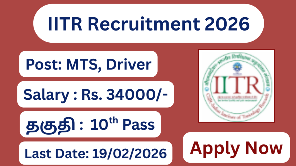 IITR Recruitment 2026 Apply for 06 Multi Tasking Staff and Driver Posts