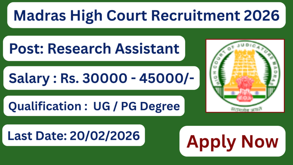 Madras High Court Recruitment 2026 Apply for 04 Research Assistant Posts