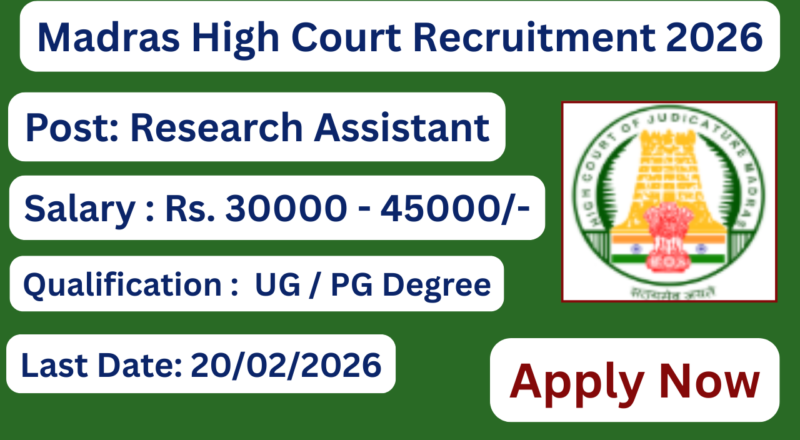 Madras High Court Recruitment 2026 Apply for 04 Research Assistant Posts