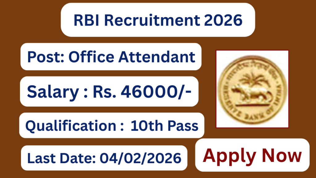 RBI Recruitment 2026 Apply for 572 Office Attendant Posts