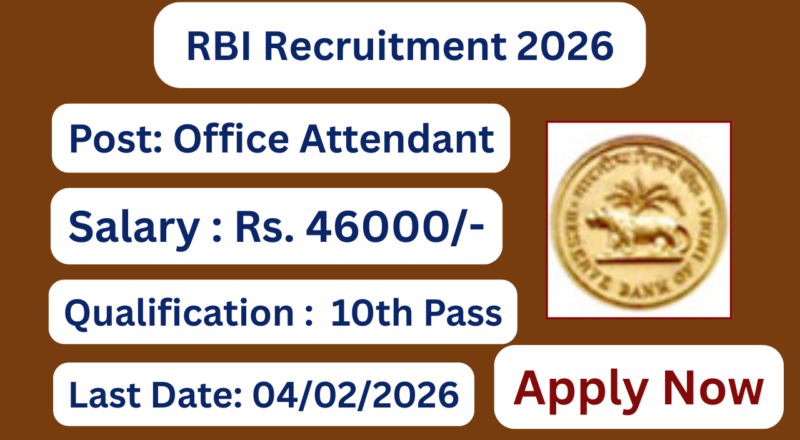 RBI Recruitment 2026 Apply for 572 Office Attendant Posts
