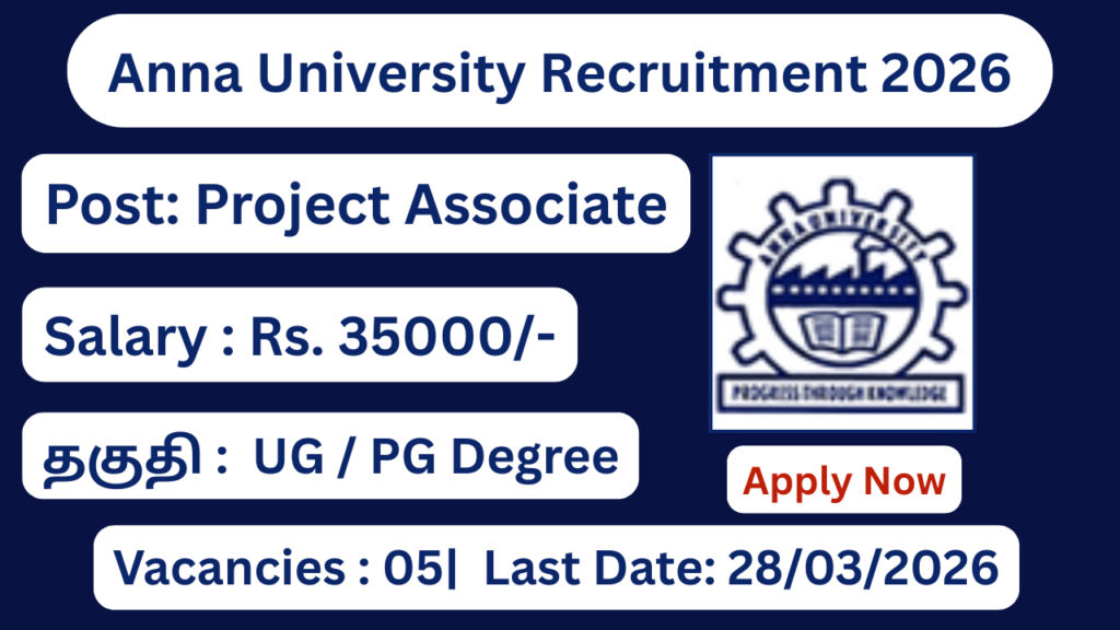 Anna University Recruitment 2026 Apply for Project Associate Posts; Apply Now