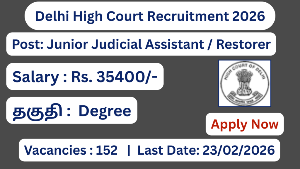 Delhi High Court Recruitment 2026 Apply for 152 Junior Judicial Assistant Posts; Apply Now!