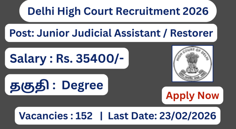 Delhi High Court Recruitment 2026 Apply for 152 Junior Judicial Assistant Posts; Apply Now!