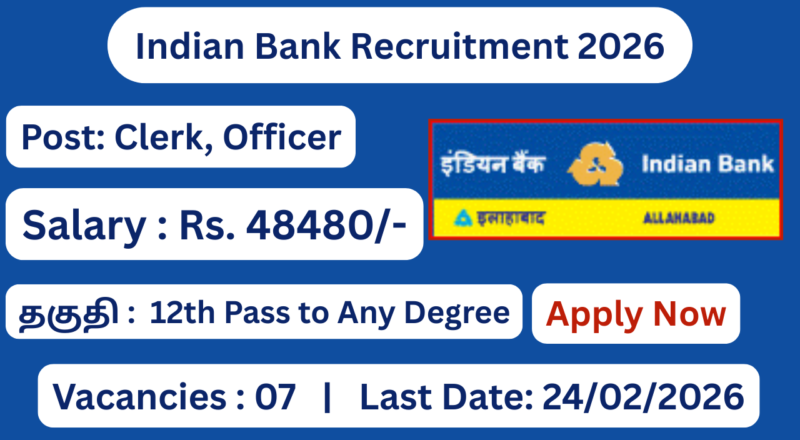 Indian Bank Recruitment 2026 Apply for 07 Officer and Clerk Posts; Apply Now