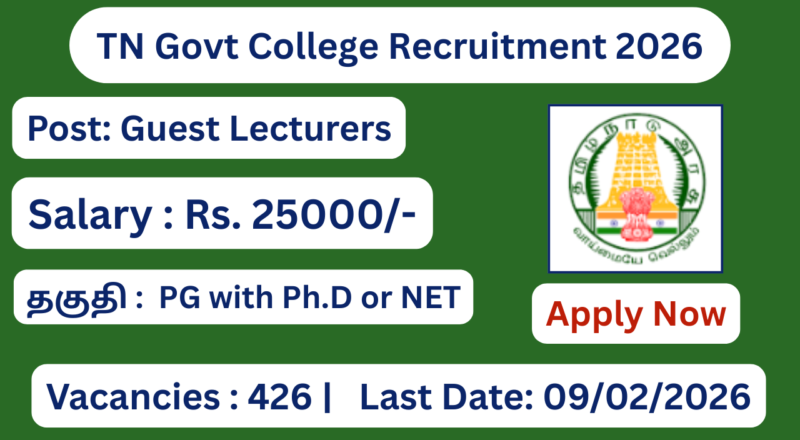 TN Govt College Recruitment 2026 Apply for 426 Vacancies; Apply Now!