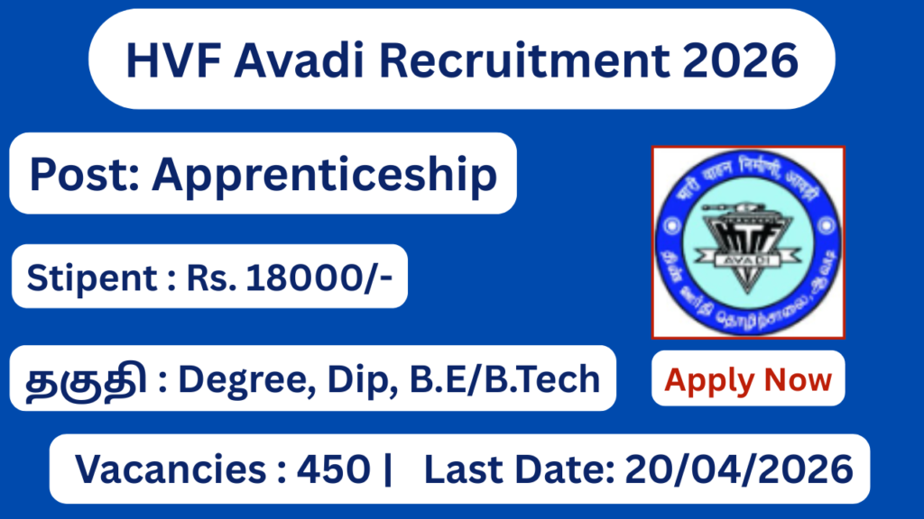 HVF Avadi Recruitment 2026 Apply For 450 Apprentice Posts; Apply Now!
