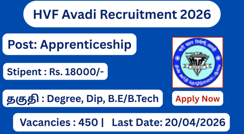 HVF Avadi Recruitment 2026 Apply For 450 Apprentice Posts; Apply Now!