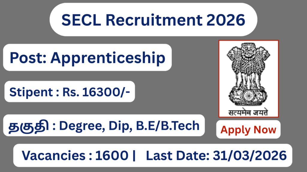 SECL Recruitment 2026 Apply for 1600 Apprenticeship Posts; Apply Now!