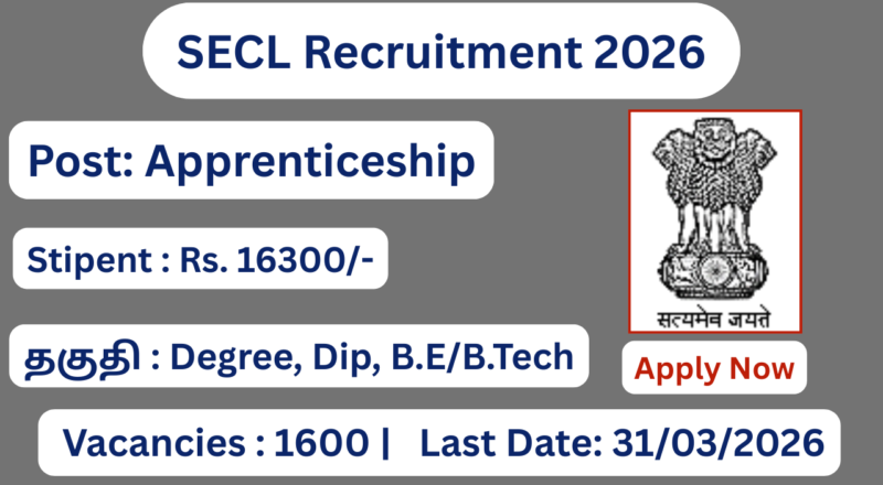 SECL Recruitment 2026 Apply for 1600 Apprenticeship Posts; Apply Now!