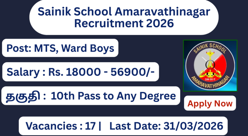 Sainik School Amaravathinagar Recruitment 2026 Apply for General Employee (MTS) Posts; Apply Now!