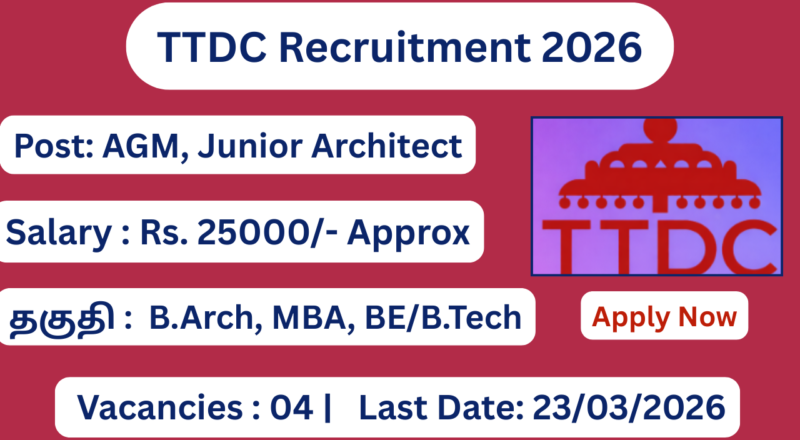 TTDC Recruitment 2026 Apply for 04 Junior Level Posts; Apply Now!