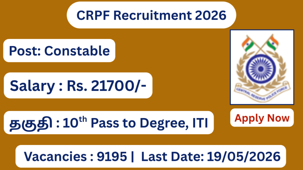 CRPF Recruitment 2026 Apply for 9195 Vacancies; Apply Now!