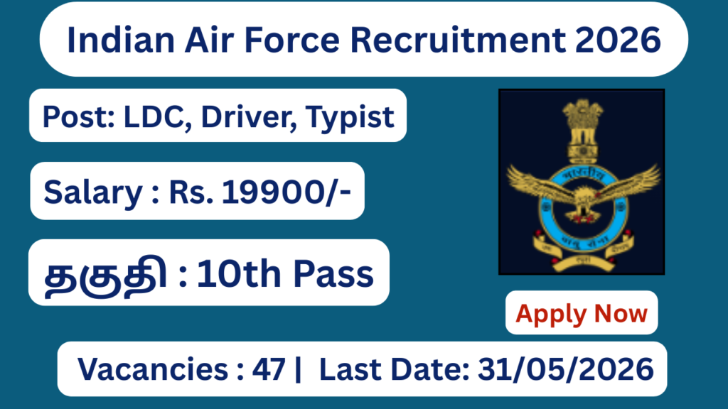 Indian Air Force Recruitment 2026 Apply for 47 Group C Posts; Apply Now!