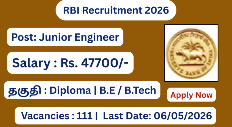 RBI Recruitment 2026 Apply for 11 Junior Engineer Posts; Apply Now!