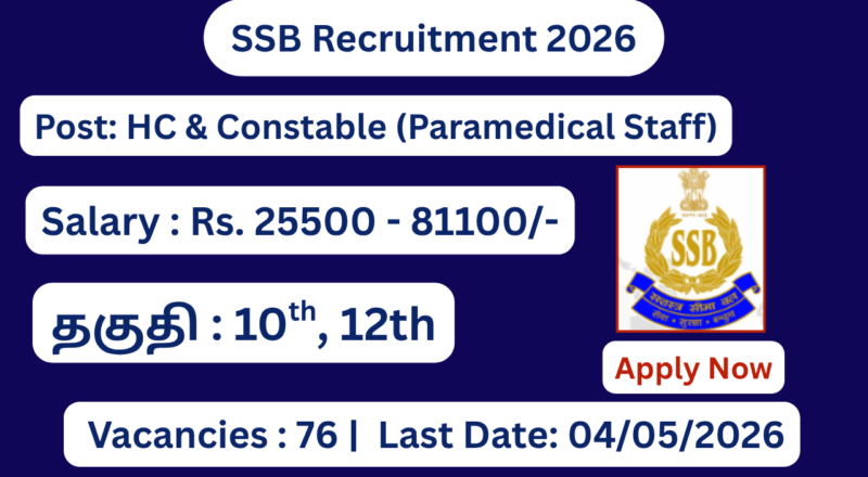 SSB Recruitment 2026 Apply for 76 HC & Constable ( Laboratory Assistant ) Posts; Apply Now!