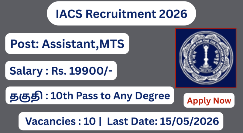 IACS Recruitment 2026 Apply for 10 MTS, Assistant Posts; Apply Now!