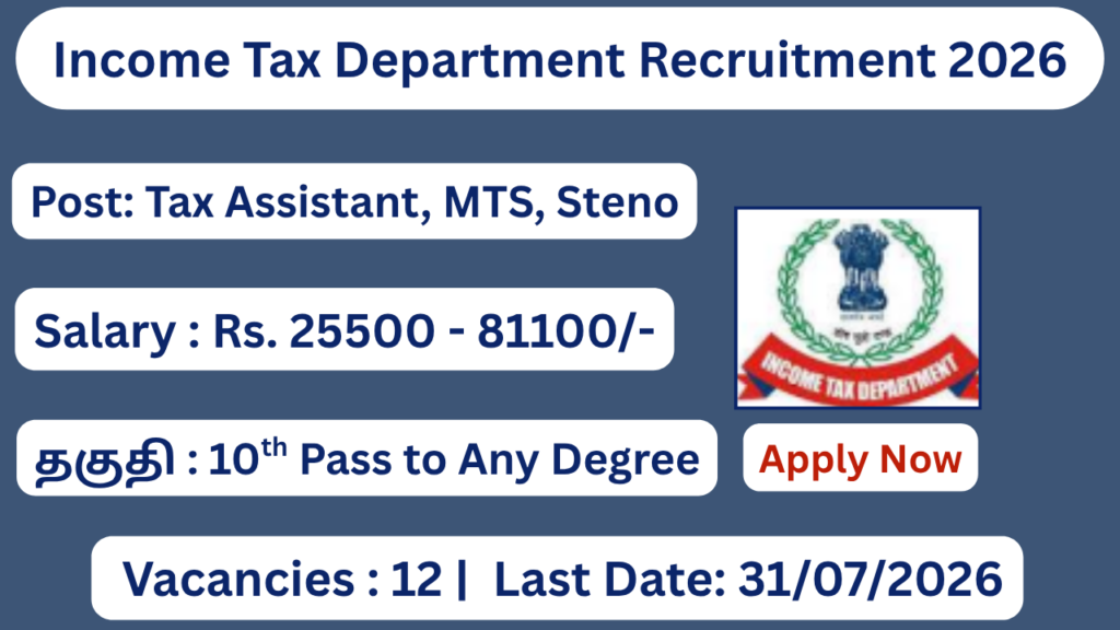 Income Tax Department Recruitment 2026 10th Pass to Any Degree Apply Now!